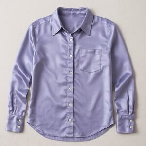 Free People Satin Blouse Size M Lavender Silky Button Down Long Sleeve Shirt y2k